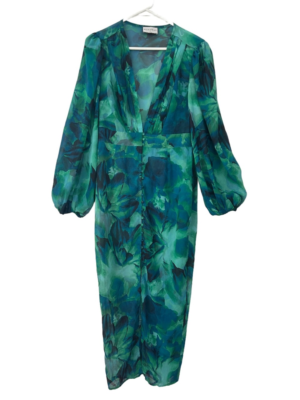 Green Floral Midi Dress with Balloon Sleeves by Rachael Pally